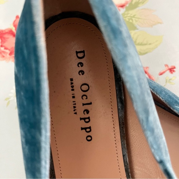 Dee Ocleppo Velvet Bow Teal Turquoise Blue Green Flat Pump Size 9 Leather - Picture 3 of 13